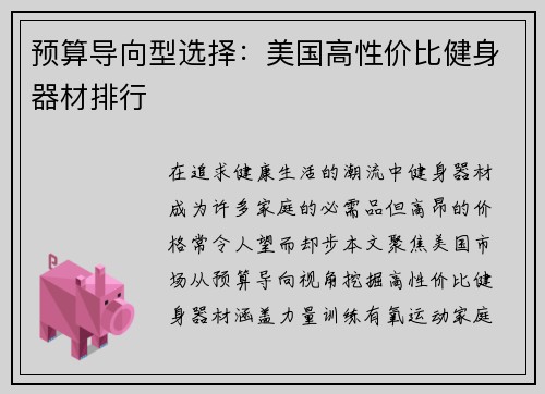 预算导向型选择：美国高性价比健身器材排行